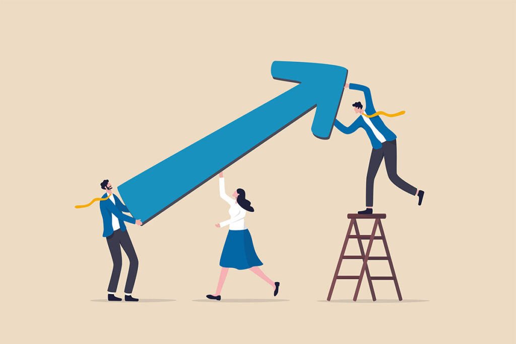 business team holding up arrow vector